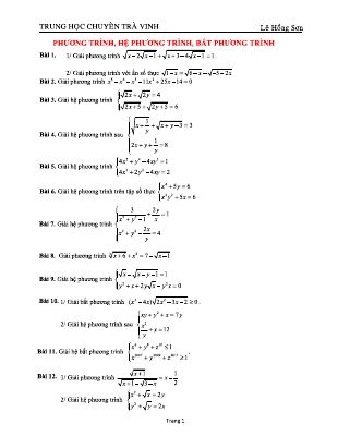 Chuyên đề bồi dưỡng học sinh giỏi tỉnh môn Toán lớp 10 - Phương trình bất phương trình và Hệ phương trình - Lê Hồng Sơn