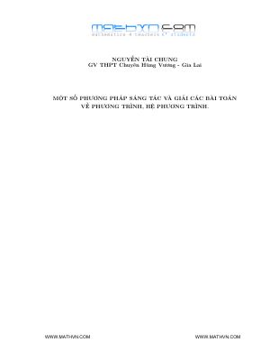 Ebook một số phương pháp sáng tác và giải các bài toán về phương trình hệ phương trình của giáo viên nguyễn tài chung