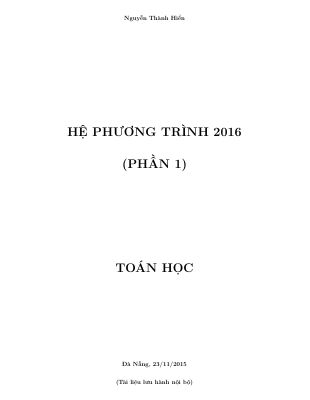 Bài tập về hệ phương trình môn toán năm 2016 của thầy nguyễn thành hiển