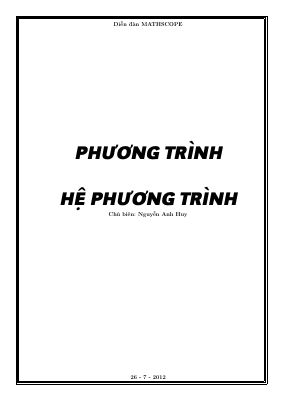 Ebook các phương pháp giải phương trình và hệ phương trình của nguyễn anh huy
