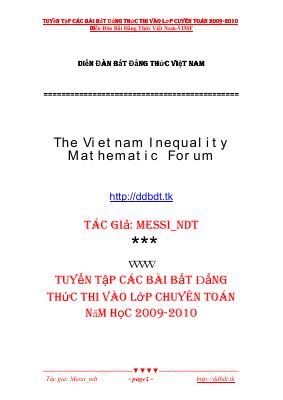Bài tập về bất đẳng thức trong đề thi vào lớp chuyên toán năm 2009