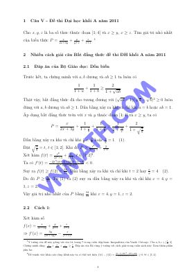 Bài tập có đáp án chi tiết về bất đẳng thức trong đề thi đại học môn toán khối a năm 2011