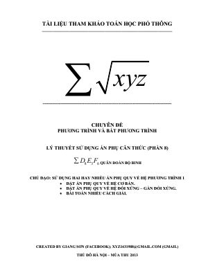 Ebook lý thuyết và sử dụng ẩn phụ căn thức trong giải phương trình và bất phương trình phần 8 của quân đoàn bộ binh