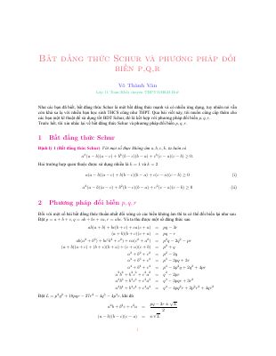 Bất đẳng thức Schur và phương pháp đổi biến PQR  Võ Thành Văn