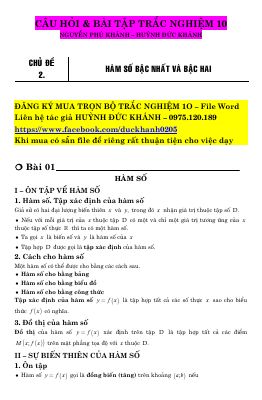Chuyên đề hàm số bậc nhất và bậc hai  Huỳnh Đức Khánh