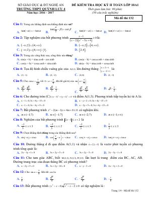 Đề thi học kì 2 Toán 10 năm 2016 2017 THPT Quỳnh Lưu 4 Nghệ An