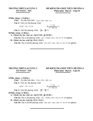 Kiểm tra Đại số 10 chương 4 trường Lai Vung  Đồng Tháp