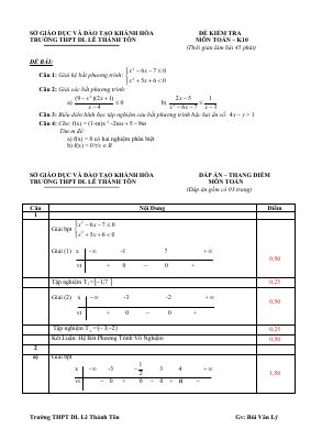 Kiểm tra Đại số 10 chương 3 trường Lê Thánh Tôn  Khánh Hòa