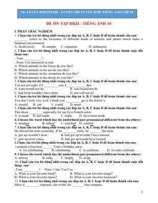Bộ đề thi học kì 2 môn Anh lớp 10 có đáp án chi tiết