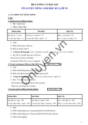 Đề cương và Bài tập ôn thi học kỳ I môn Tiếng Anh lớp 10