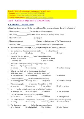 Bài tập Tiếng Anh lớp 10 - Bài Gender equality