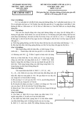 Đề thi năng khiếu lần 1 môn Vật lý lớp 10 năm 2020 - 2021 THPT chuyên Nguyễn Trãi có đáp án chi tiết