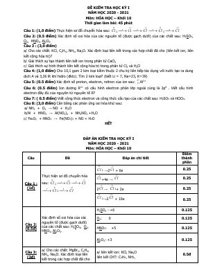 Đề thi học kì 1 môn Hóa lớp 10 năm 2020 - 2021 THPT Lương Văn Can có lời giải hay