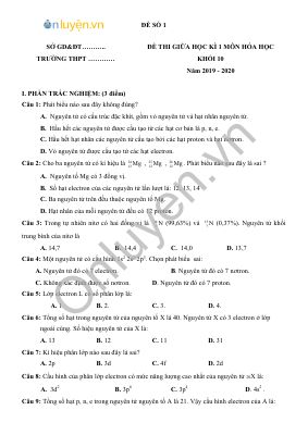 Bộ đề ôn thi giữa kỳ môn Hóa 10