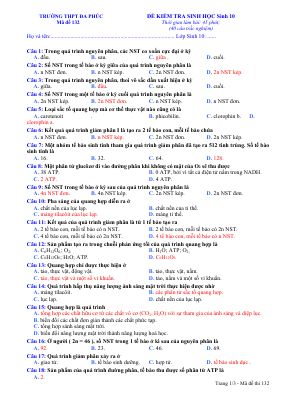 Đề thi thử giữa kì 2 môn Sinh lớp 10 THPT Đa Phúc có đáp án