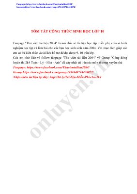 Tóm tắt công thức sinh học 10