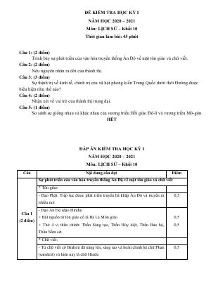Đề thi học kì 1 môn Sử lớp 10 năm 2020 - 2021 THPT Lương Văn Can có lời giải hay