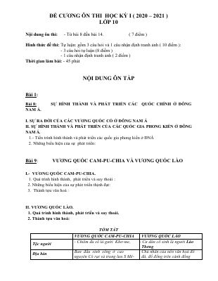 Đề cương ôn tập học kì 1 môn Sử lớp 10 năm 2020 - 2021 THCS Đinh Tiên Hoàng
