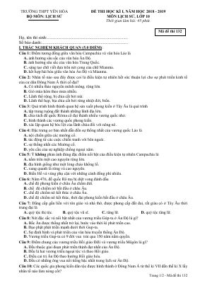 Đề thi học kì 1 môn Sử lớp 10 THPT Yên Hòa - Mã đề 132