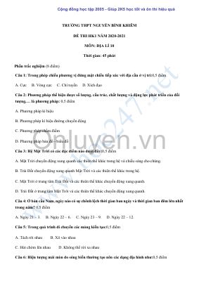 Bộ đề ôn thi học kỳ 1 môn Địa Lý lớp 10 có đáp án