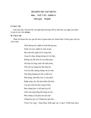 Đề thi môn Văn lớp 11 THPT Nguyễn Du