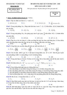 Đề thi học kì 1 Toán 11 năm học 2019 2020 sở GDĐT Bình Phước