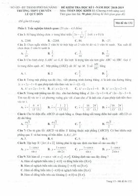 Đề thi học kì 1 Toán 11 năm 2018  2019 trường chuyên Lê Quý Đôn  Đà Nẵng