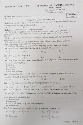 Đề thi học kì 1 môn Toán lớp 11 THPT Nhân Chính