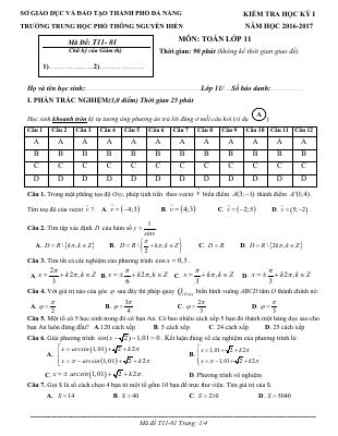 Đề thi học kì 1 môn Toán lớp 11 THPT Nguyễn Hiền - Mã T11-01