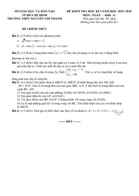 Đề thi học kì 1 môn Toán lớp 11 năm 2019 2020 THPT Nguyễn Chí Thanh có đáp án