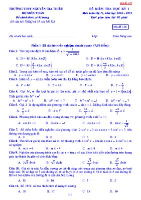2 Đề thi học kì 1 môn Toán lớp 11 THPT Nguyễn Gia Thiều có đáp án