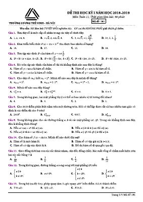 Đề thi học kì 1 môn Toán lớp 11 THPT Lương Thế Vinh
