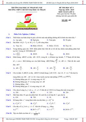 Đề thi học kì 1 môn Toán lớp 11 THPT chuyên ĐHSP có đáp án