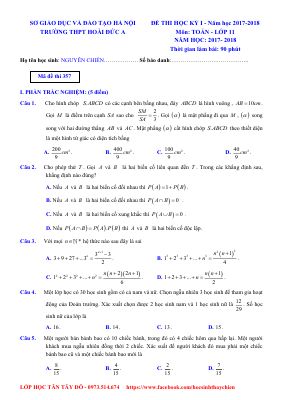 Đề kiểm tra học kì 1 môn Toán lớp 11 THPT Hoài Đức A có đáp án