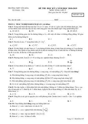 Đề thi học kì 1 môn Toán lớp 11 THPT Yên Hòa chọn lọc