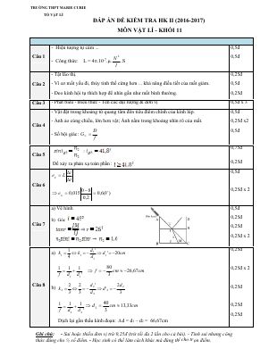 Đáp án đề thi học kì 2 môn Lý lớp 11 THPT Marie Curie năm 2016 - 2017