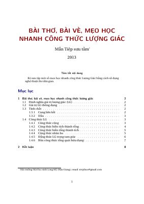 Bài thơ, bài vè, mẹo học nhanh công thức lượng giác