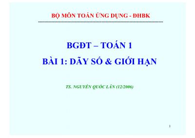 Bài tập có đáp án chi tiết về dãy số và giới hạn môn toán ứng dụng năm 2006 của thầy nguyễn quốc lân
