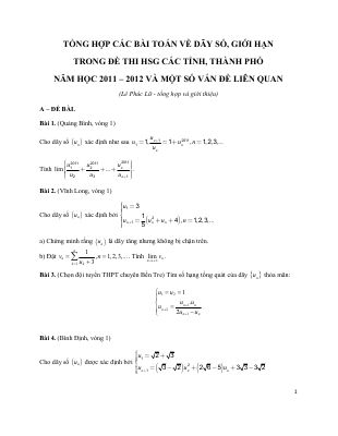Tổng hợp bài tập về dãy số và giới hạn trong đề thi học sinh giỏi tỉnh, thành phố năm 2011