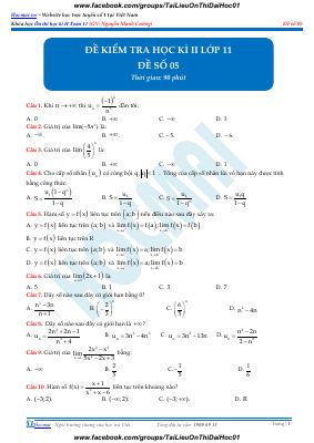 Đề kiểm tra học kì 2 môn Toán lớp 11 - Nguyễn mạnh cường - Mã 5