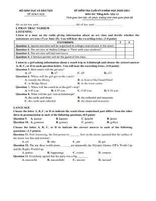 Đề thi thử học kì 2 môn nói Tiếng Anh lớp 11CB năm 2019 - 2020 THPT chuyên Bảo Lộc
