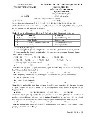 Bộ đề kiểm tra học kỳ 2 môn Hoá lớp 11 THPT Lý Thái Tổ năm 2019 - 2020 có đáp án