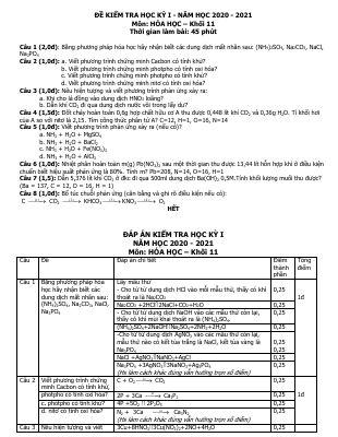 Đề thi học kì 1 môn Hóa lớp 11 năm 2020 - 2021 THPT Lương Văn Can có lời giải hay