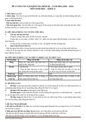 Đề cương ôn tập học kì 1 môn Sinh lớp 11 năm 2020 - 2021 THPT Linh Trung