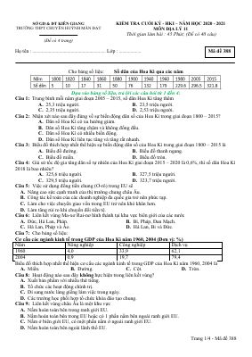 Đề thi học kì 1 năm 2020 - 2021 môn Địa 11 THPT chuyên Huỳnh Mẫn Đạt - Mã đề 388