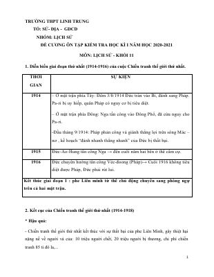 Đề cương ôn tập môn Lịch sử lớp 11 năm 2020 - 2021 THPT Linh Trung