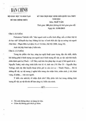 Đề thi học sinh giỏi quốc gia môn Văn lớp 12 năm 2013 chi tiết