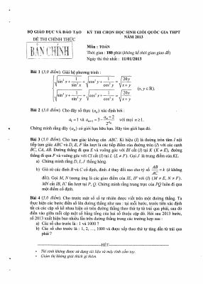 2 Đề thi học sinh giỏi quốc gia môn Toán lớp 12 năm 2013 chi tiết