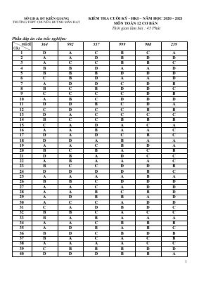 Đáp án 6 đề thi học kì 1 môn Toán lớp 12 năm 2020 - 2021 THPT chuyên Huỳnh Mẫn Đạt