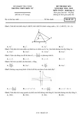 Đề thi học kỳ 1 Toán lớp 12 năm học 2018 2019 THPT Hiếu Tử